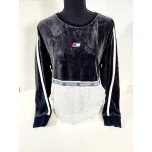 Vintage Tommy Hilfiger Velour Pullover Black & Gray Mens Size Medium